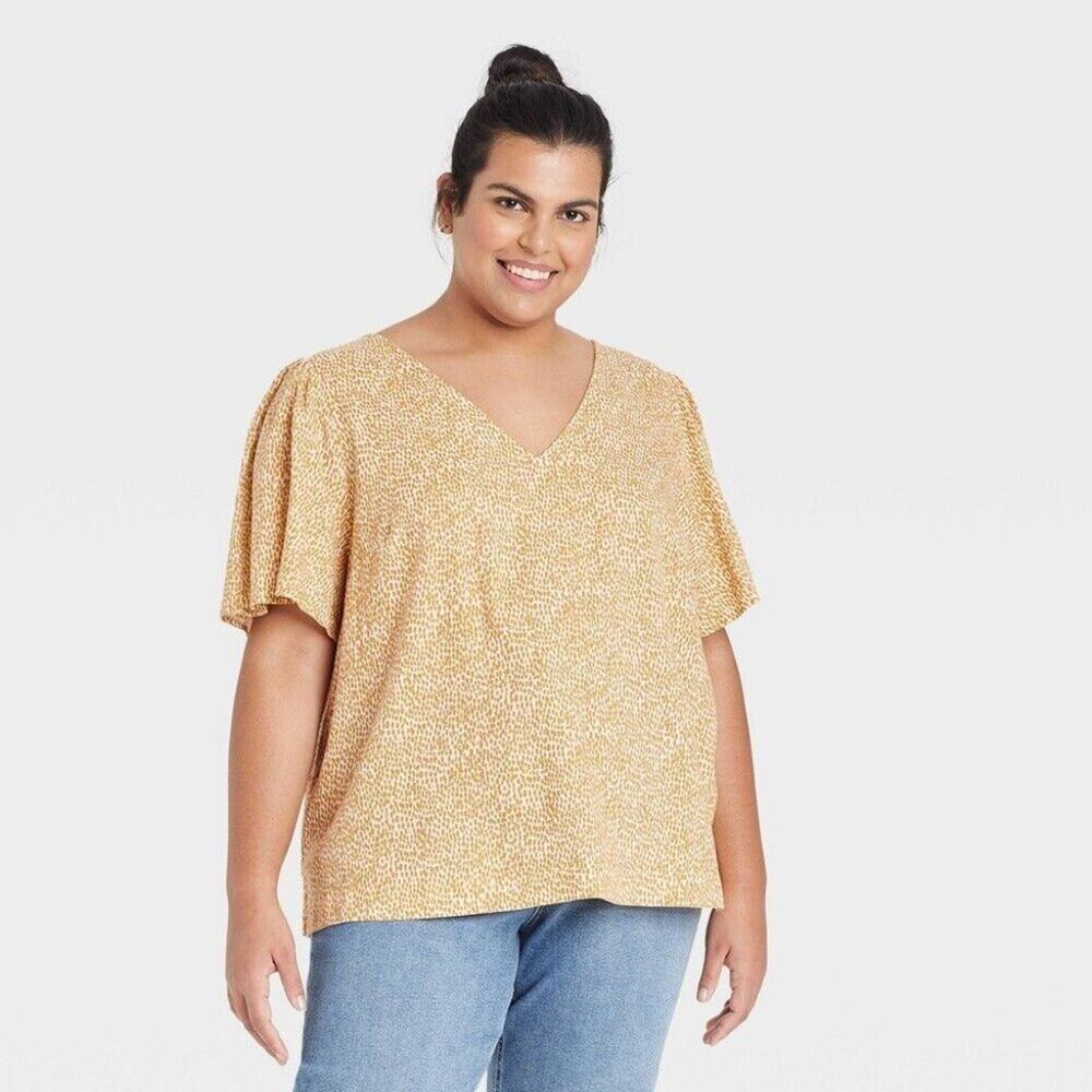 AVA AND VIV RUST DOT TOP WOMEN LINEN RAYON TOP SIZE 1X